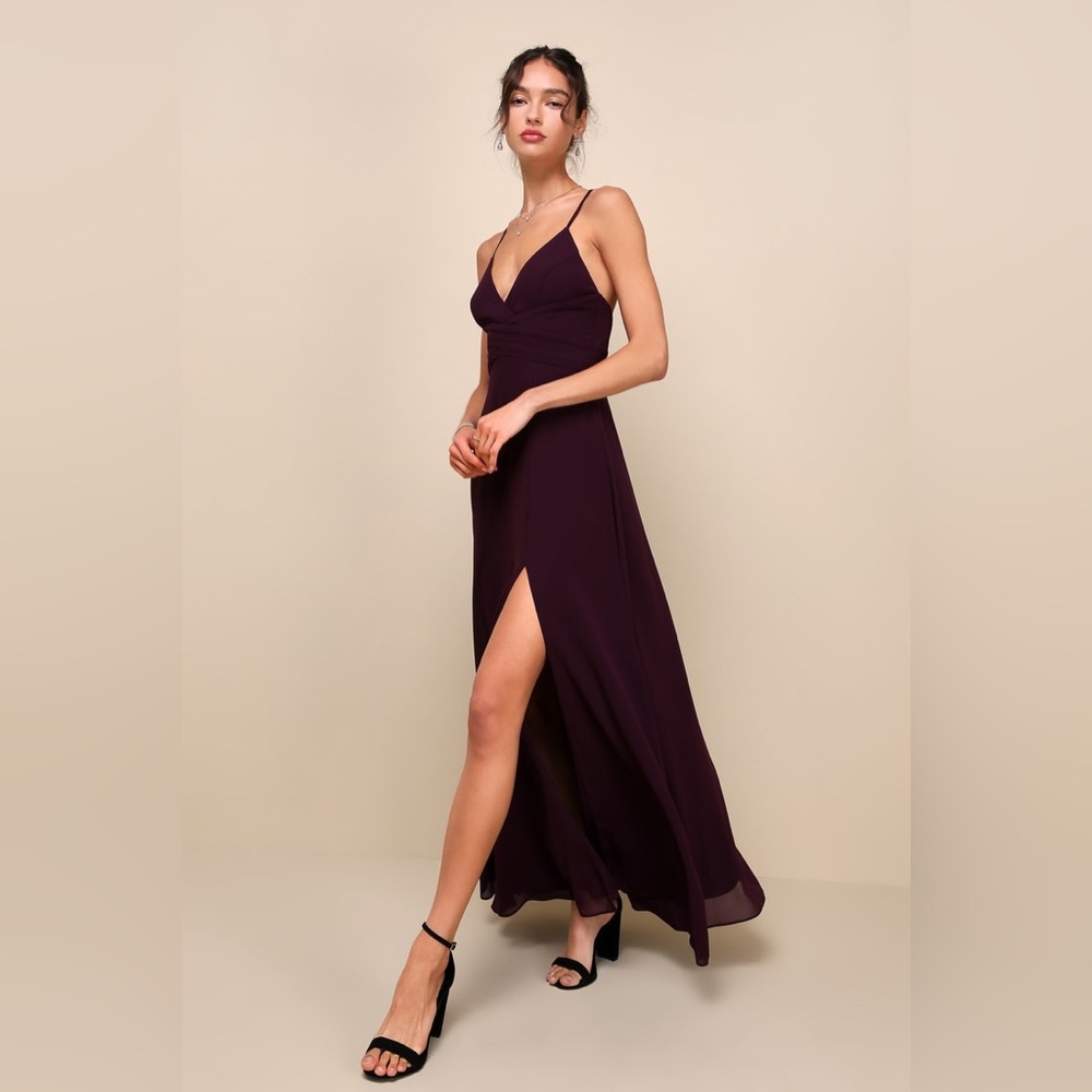 Lulus-Upscale Perfection Plum Chiffon Pleated Sleeveless Maxi Dress (Large)